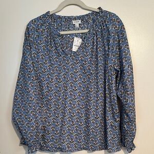 J. Crew Blue Buttoned 3/4 Sleeve Blouse